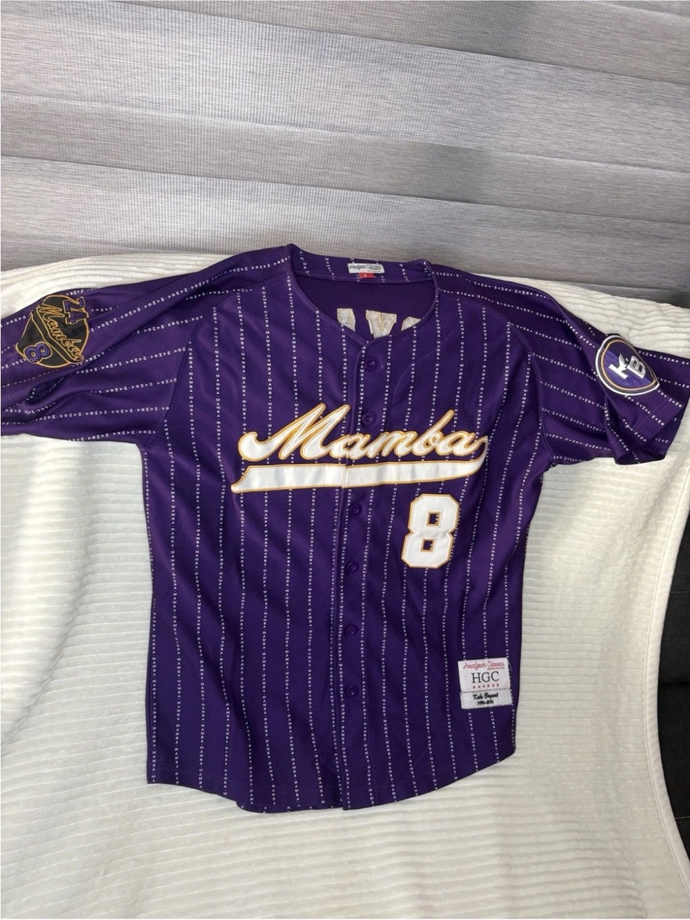 Headgear Classics Kobe Bryant Mamba Baseball Jersey Purple Pinstripe Mens L